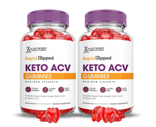 (2 Pack) Rapid Ripped Keto ACV Gummies Advanced Formula 1000MG Rapidripped Keto Gummies Apple Cider Vinegar Formulated with Pomegranate Beet Juice Powder B12 Vegan Non GMO 120 Gummys
