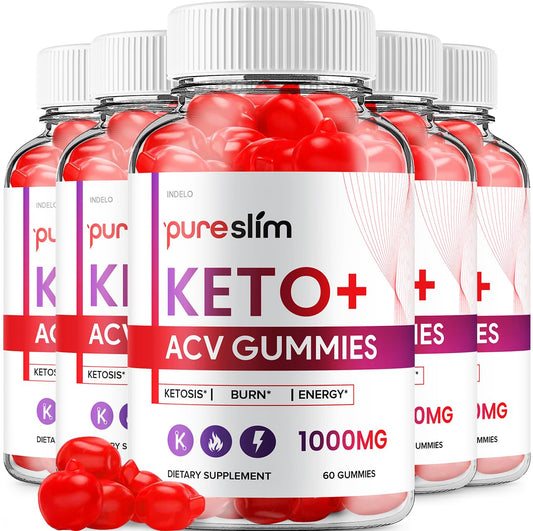(5 Pack) Pure Slim Keto ACV Gummies - Advanced Formula PureSlim Keto Plus ACV Gummies Apple Cider Vinegar Pure Slim ACV Gummies Dietary Supplement Reviews Men Women (300 Gummies)