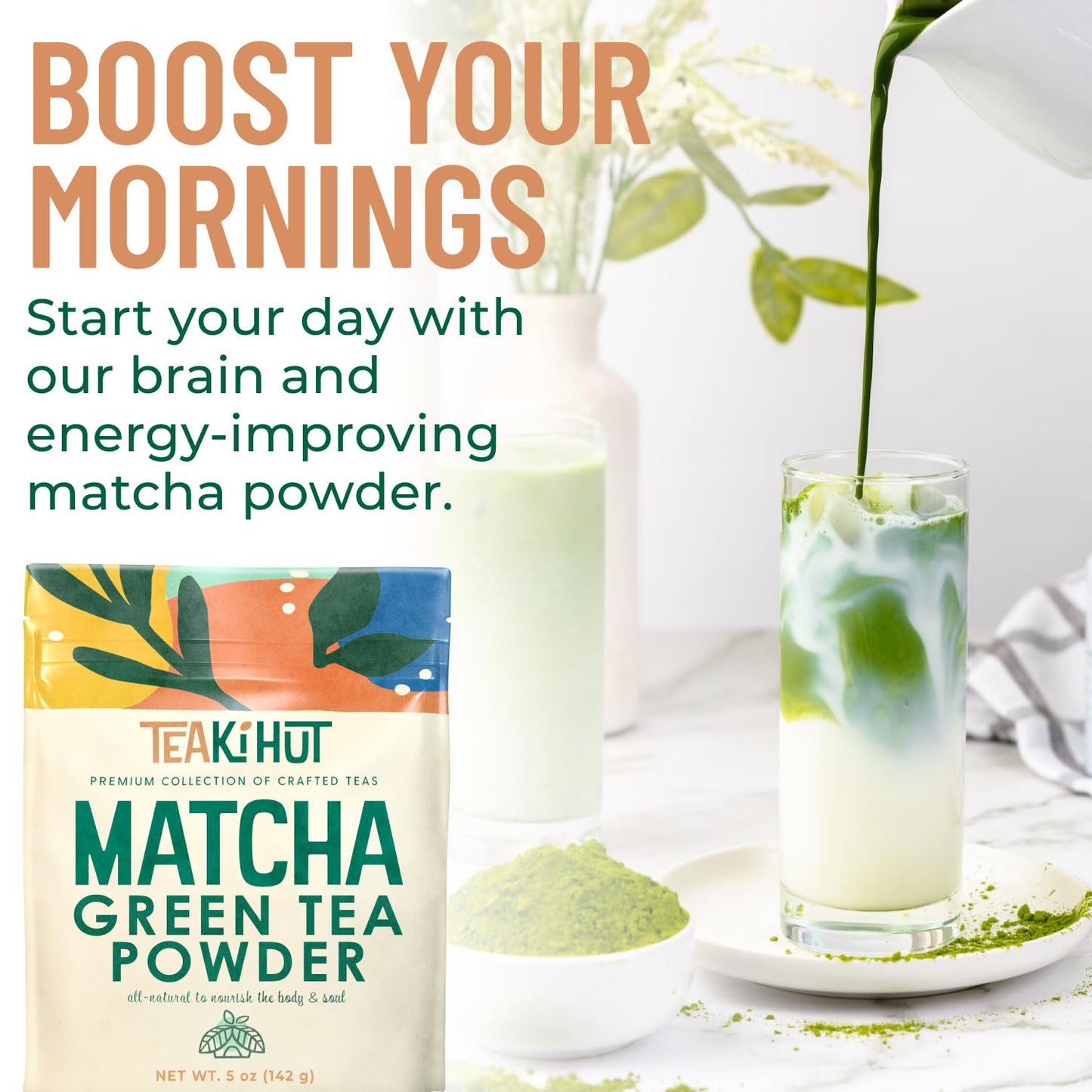 TEAki Hut Organic Matcha Green Tea Powder 5 oz Refreshing Matcha Green Tea Powder for Baking and Cooking Unsweetened and Delicious Pure Matcha Powder for Smoothies Latte Hot and Cold Drinks