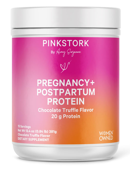 Pink Stork Pregnancy and Postpartum Protein Powder - 20 g Chocolate Whey and Collagen Protein - Prenatal, Postnatal & Lactation Support, Breastfeeding Essentials - 15 Servings