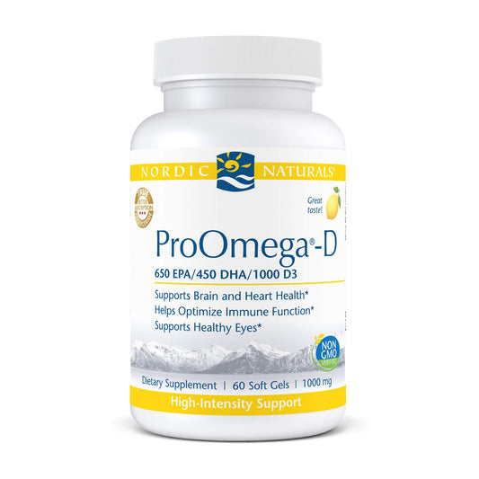 Nordic Naturals ProOmega-D, Lemon Flavor - 60 Soft Gels - 1280 mg Omega-3 + 1000 IU D3 - High-Potency Fish Oil - EPA & DHA - Brain, Eye, Heart, & Immune Health - Non-GMO - 30 Servings