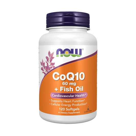 NOW Foods Supplements, CoQ10 60 mg with Omega 3 Fish Oil, Cardiovascular Health*, 120 Softgels