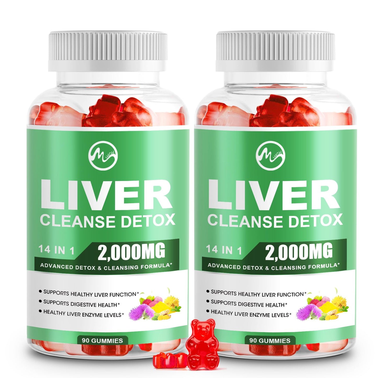 Liver Cleanse Detox & Repair Gummies, Sugar Free Liver Health Support Supplement with 2000mg Milk Thistle, Glutathion, Dandelion, Alpha Lipoic Acid, Artichoke, 2 Pack, 180 Count, Raspberry Flavor