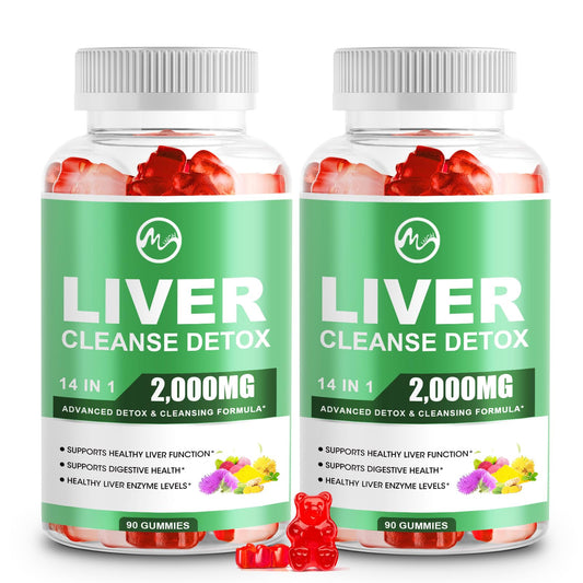 Liver Cleanse Detox & Repair Gummies, Sugar Free Liver Health Support Supplement with 2000mg Milk Thistle, Glutathion, Dandelion, Alpha Lipoic Acid, Artichoke, 2 Pack, 180 Count, Raspberry Flavor