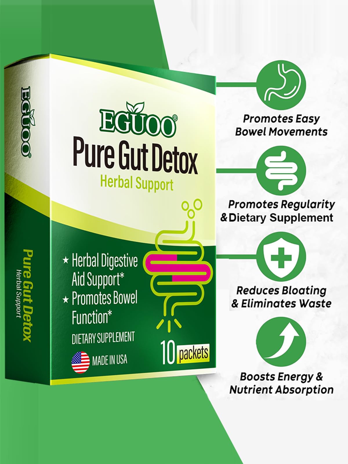 Pure Gut Detox - Colon Cleanse Cleanser Detox Cleanse Gut Cleanse for Women Men with Senna, Cascara Sagrada, Digestive Enzymes, Probiotic Blend and Prebiotic - Bloating and Constipation Relief