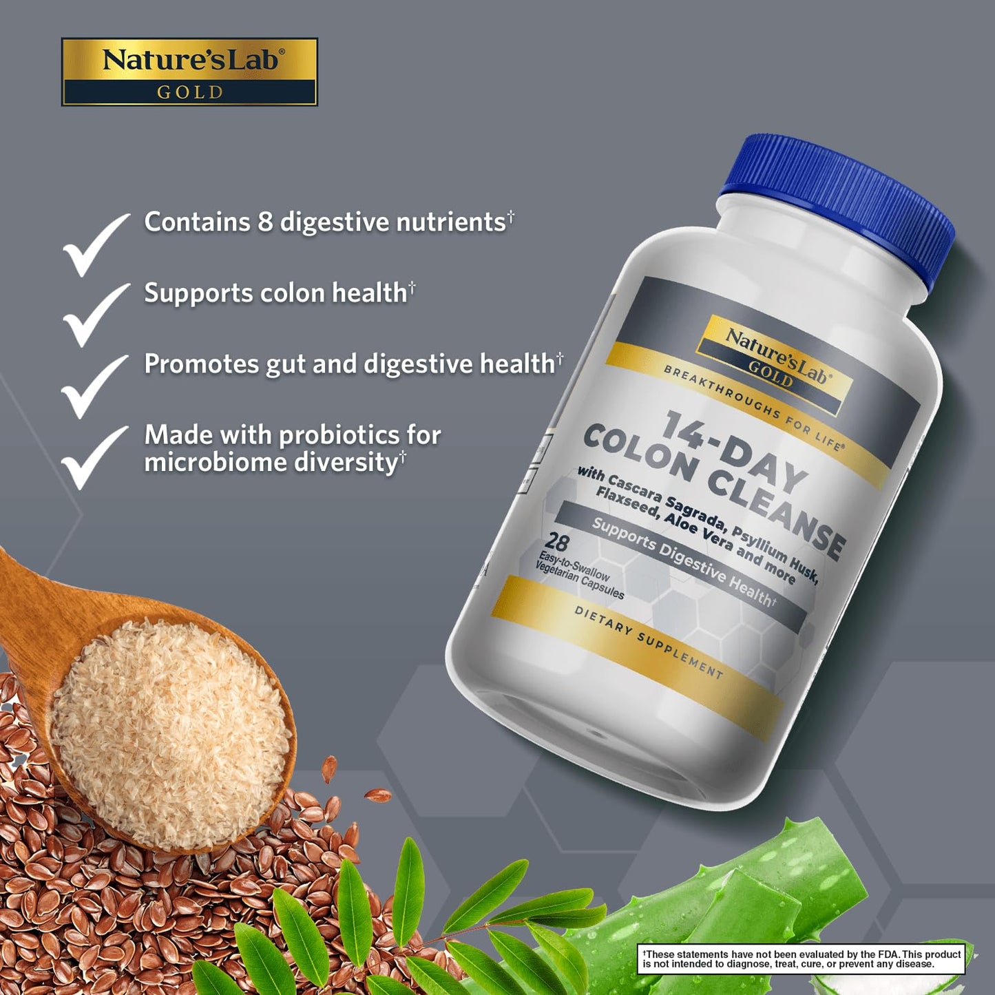 Nature's Lab Gold 14 Day Colon Cleanse* - Blend of Probiotics, Fiber, Flavonoids, Plant Extracts - 28 Ct (14 Day Supply)