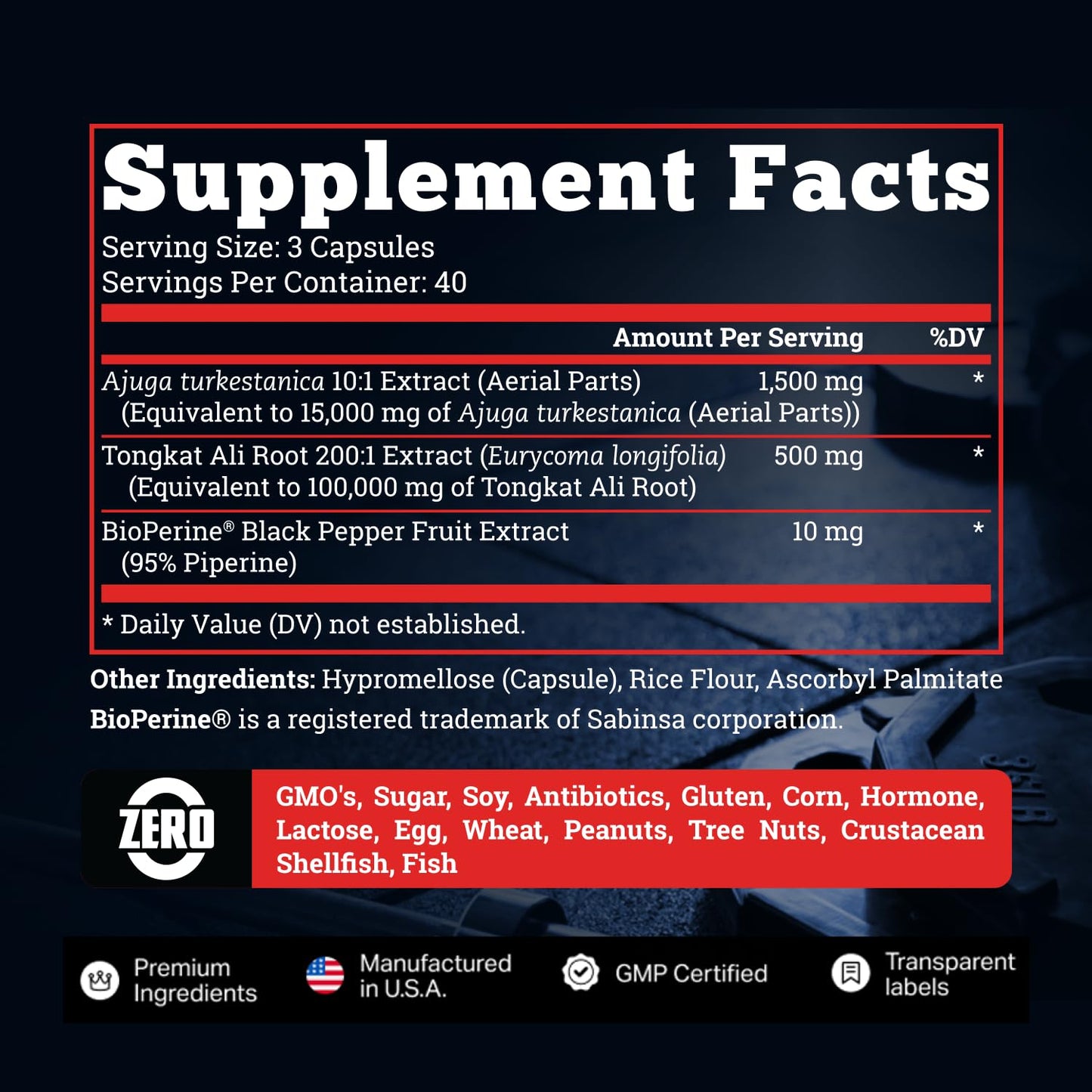 Turkesterone 15,000mg [Max Potency] + BioPerine® for High Absorption Supplement with Tongkat Ali - Increase Lean Muscle Growth & Recovery, Drive & Stamina - USA Made & Non GMO - 120 V Capsules