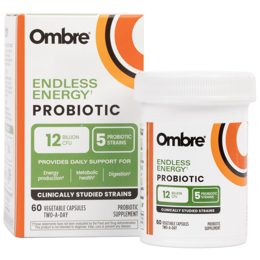 Ombre Endless Energy Probiotic Supplement, Supports Natural Energy Production, Memory, Focus & Gut Health, 12 Billion CFU, Shelf-Stable, 30 Servings