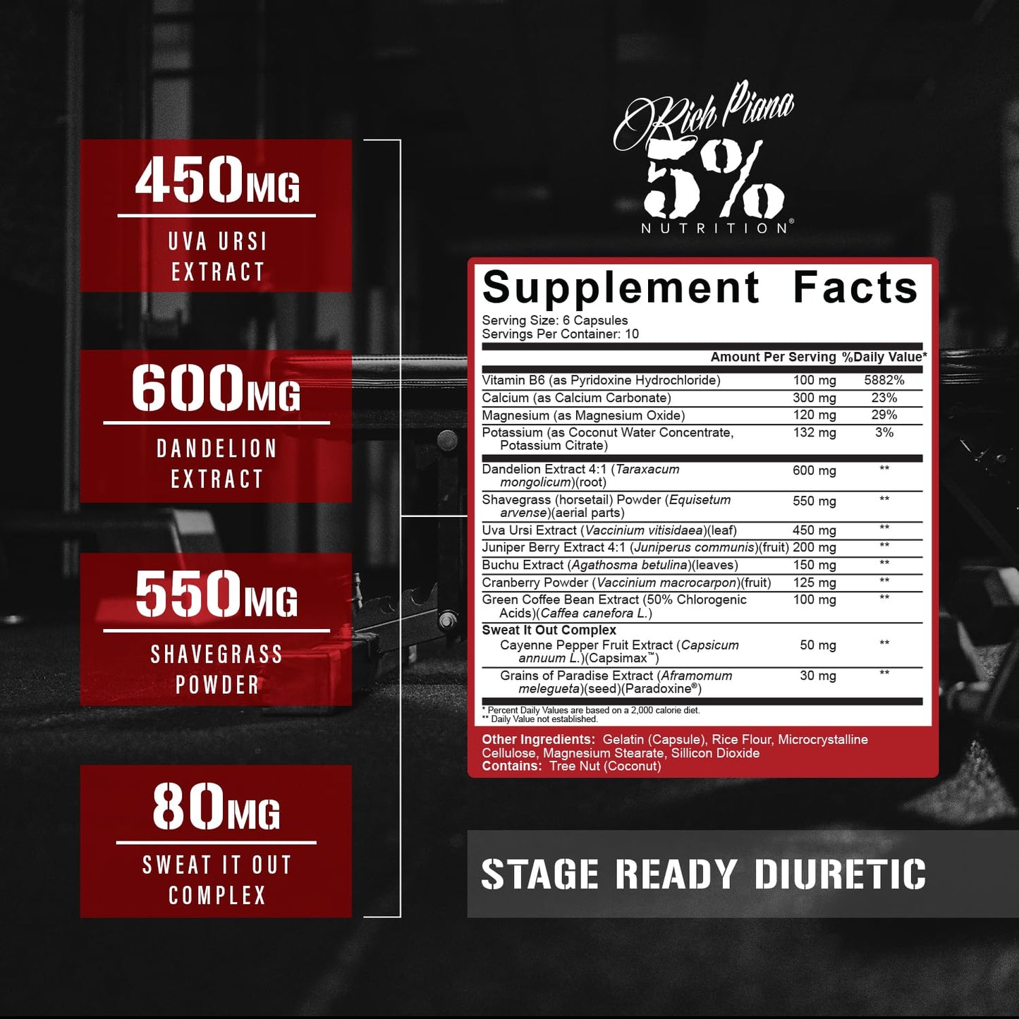 5% Nutrition Stage Ready Diuretic | Extra Strength Competition Diuretic | Fast Acting Weight Cut, Water Retention & Bloat Relief | Natural Formula w/Dandelion Root, Shavegrass, Uva Ursi (60 Pills)