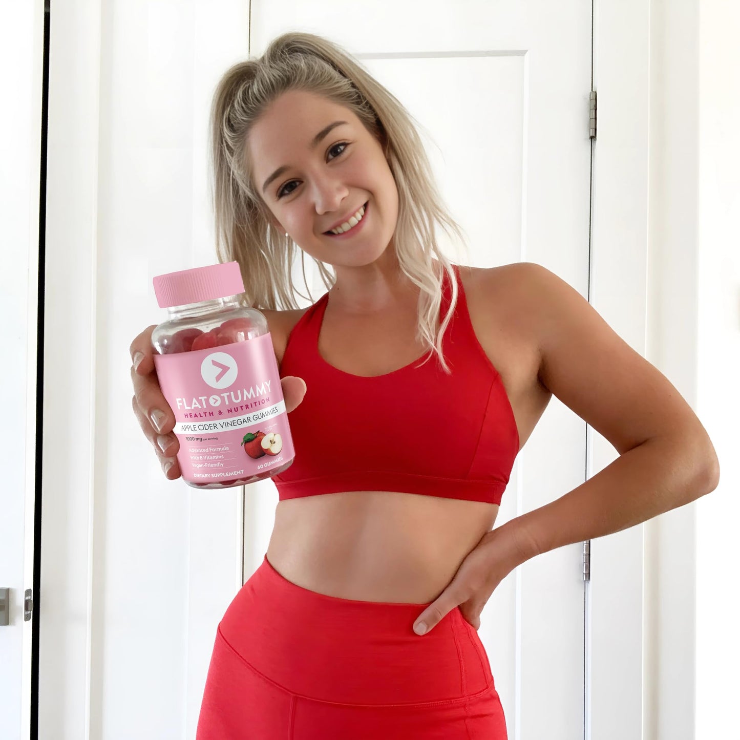 Flat Tummy Apple Cider Vinegar Gummies, 60 Count - ACV Gummies, Detox, Support Gut Health - Vegan-Friendly, Non-GMO - Beet and Pomegranate Superfood Powders, Vitamins B6, B9 & B12