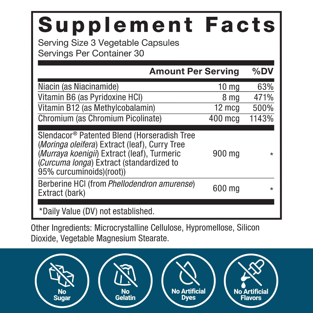FORCE FACTOR GlucoSlim Weight Loss Pills & Metabolism Booster, Non-Stimulant Thermogenic Fat Burner & Appetite Suppressant, with Clinically Studied Slendacor, 90 Vegetable Capsules