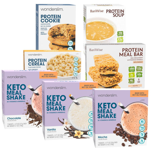 Wonderslim Keto Friendly 1 Week Diet Kit 49 Meals - Low Carb Meal Replacements, Bars & Snacks, Breakfast, & More