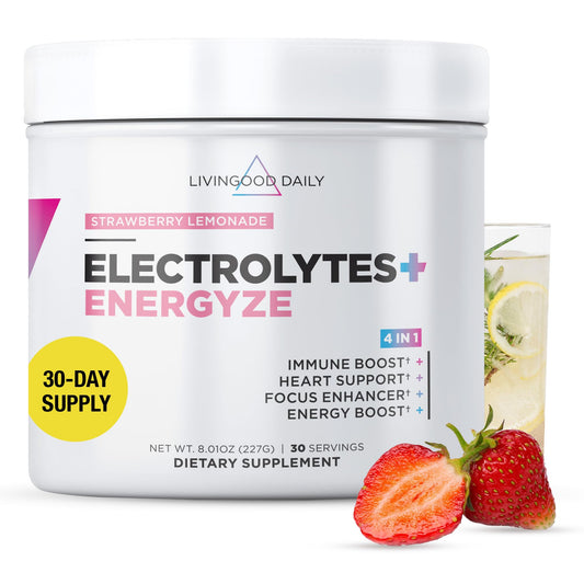 Livingood Daily Electrolytes Powder No Sugar - Keto Electrolytes Hydration Powder with Vitamin C, Taurine, D-Ribose & FOS - Sugar Free Electrolyte Drink Mix - 30 Servings, Strawberry Lemonade