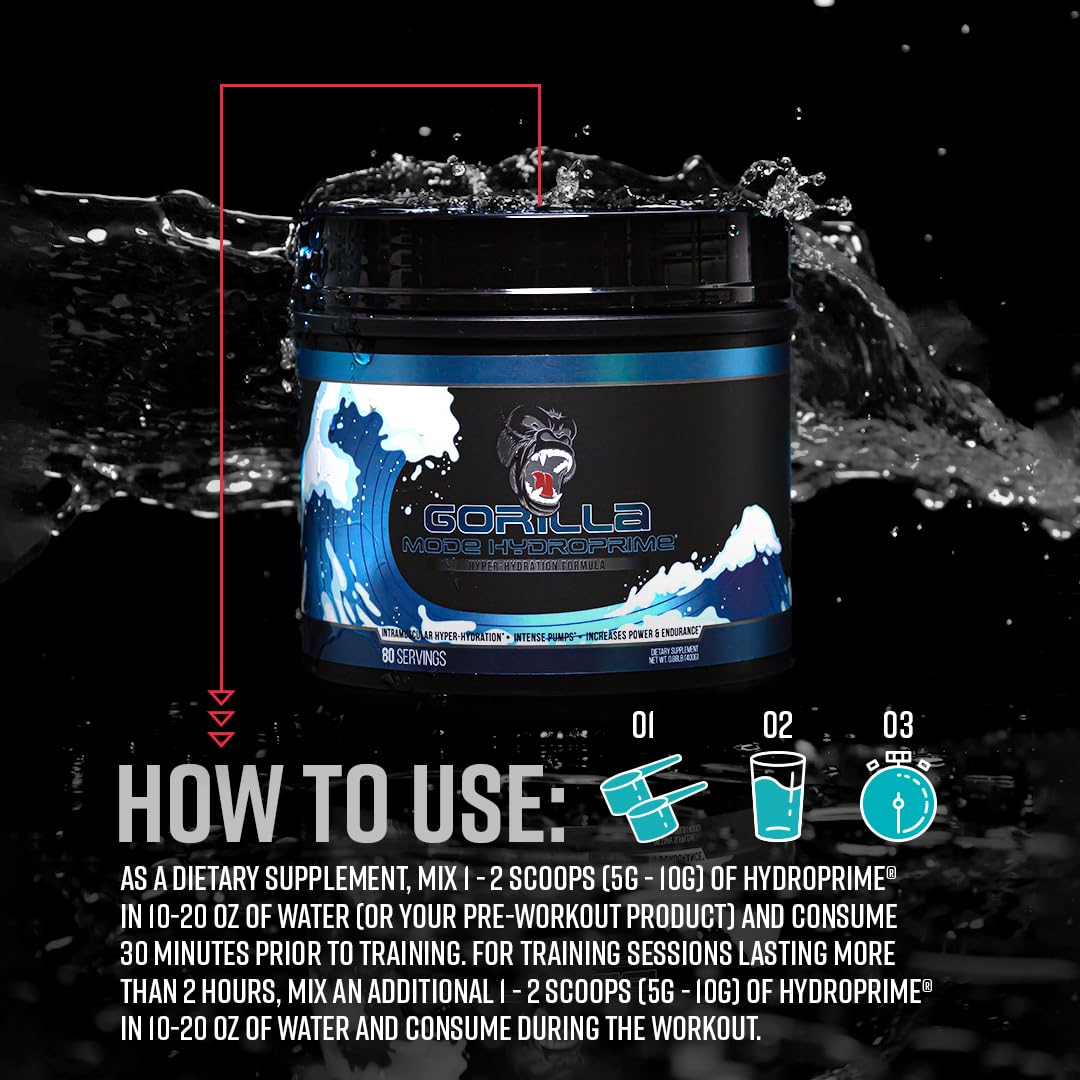 Gorilla Mind Hydroprime® Glycerol Pre-Workout - Hydrating Pre-Workout Formula for Intense Pumps · Intramuscular Hyper-Hydration · Increased Power & Endurance/Mixes Flawlessly - 400g
