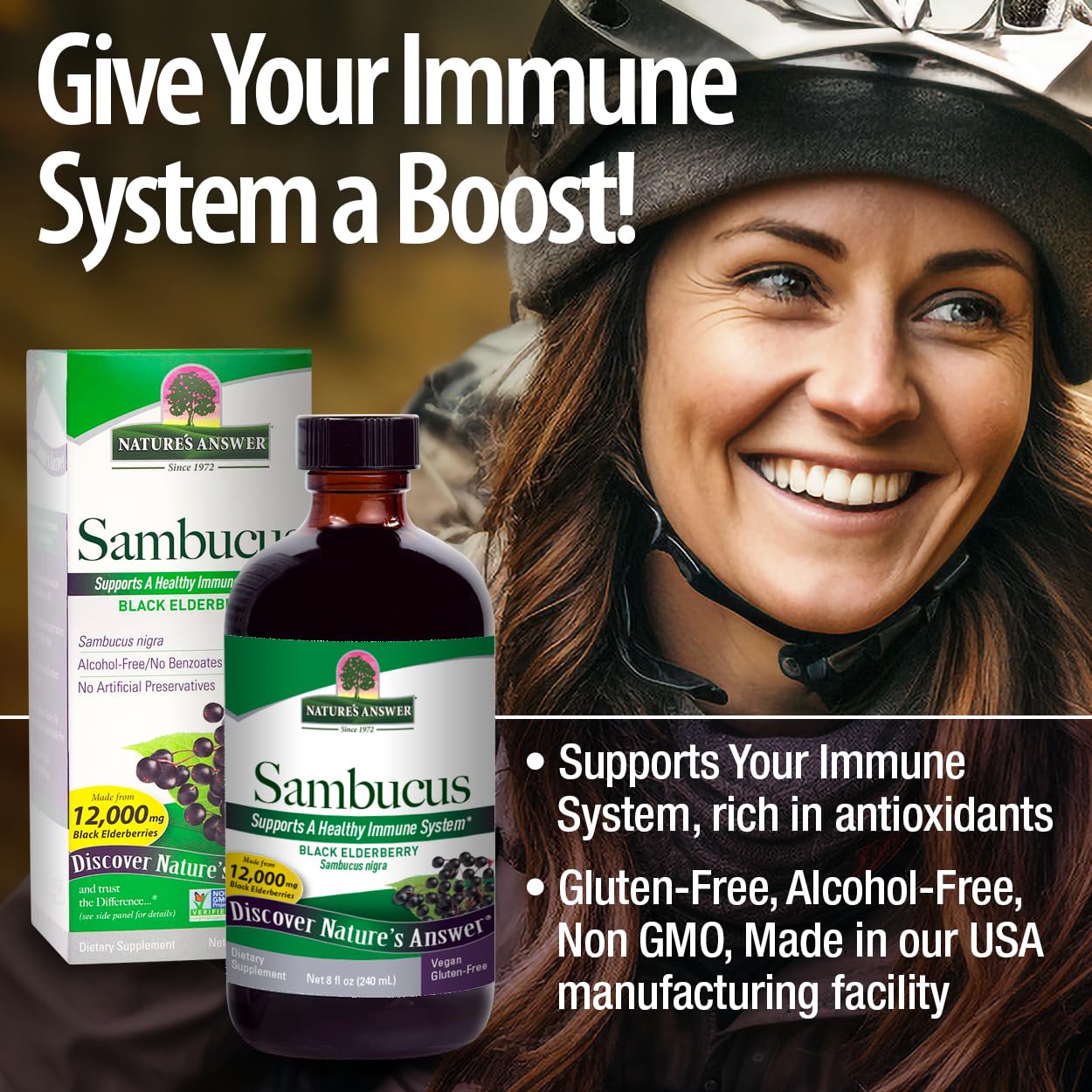 Nature's Answer Alcohol-Free Sambucus Dietary Supplement 8oz Liquid | Immune Support | Antioxidant Boost | Gluten-Free, Vegan, Non-GMO | Single Count