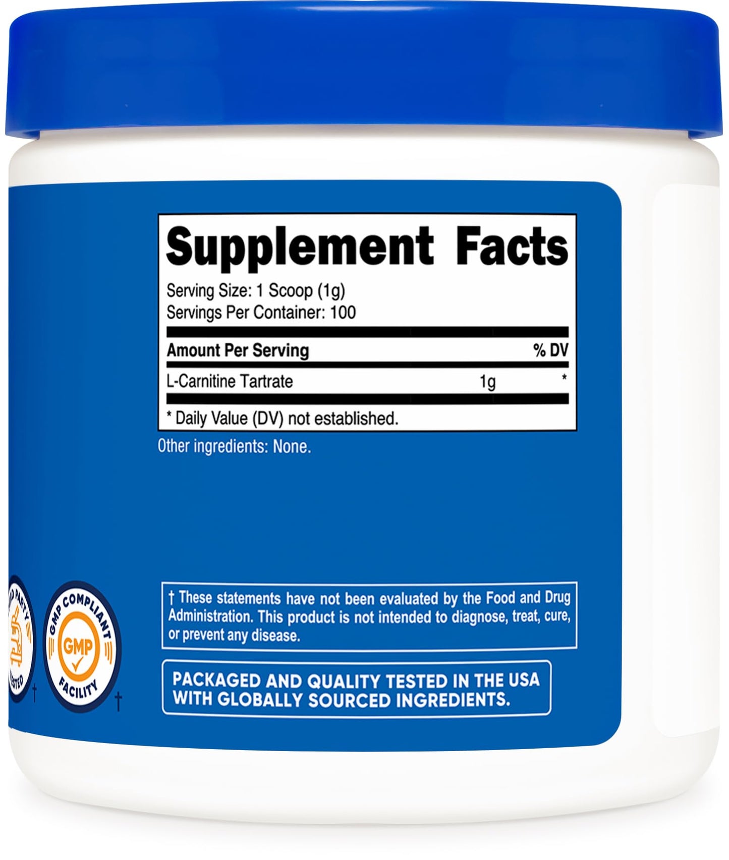 Nutricost L-Carnitine Tartrate Powder (100 Grams) - 1 Gram per Serving; 100 Servings