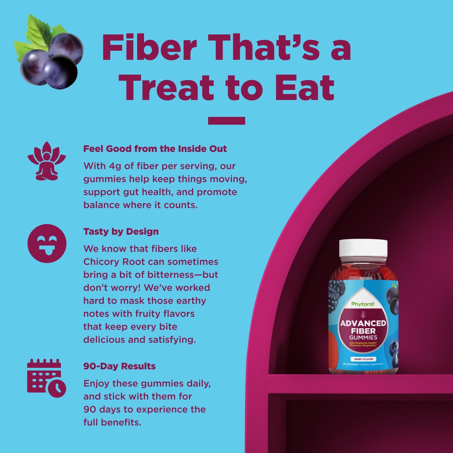 Advanced Fiber Gummies for Adults - Chicory Root Supplement with Prebiotic Support & Coconut Oil for Gut & Digestive Health - Soluble Digestion Capsules for Stomach Regulation & Immune Aid - 60 Ct