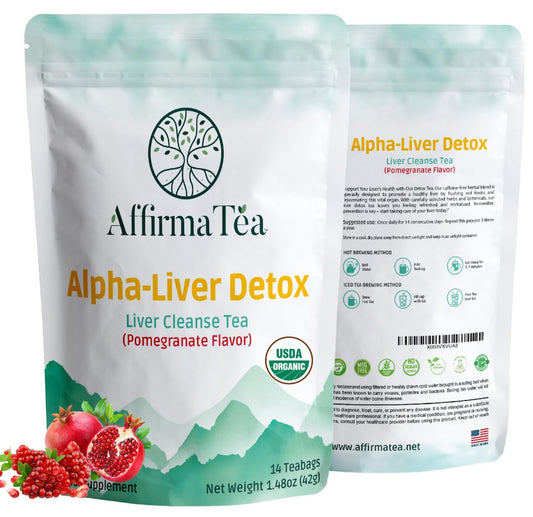 AffirmaTea Organic 14-Day Detox: Supports Liver and Kidney Health with Potent Silymarin from Milk Thistle Seed, Dandelion & Burdock. Natural Pomegranate Flavor.