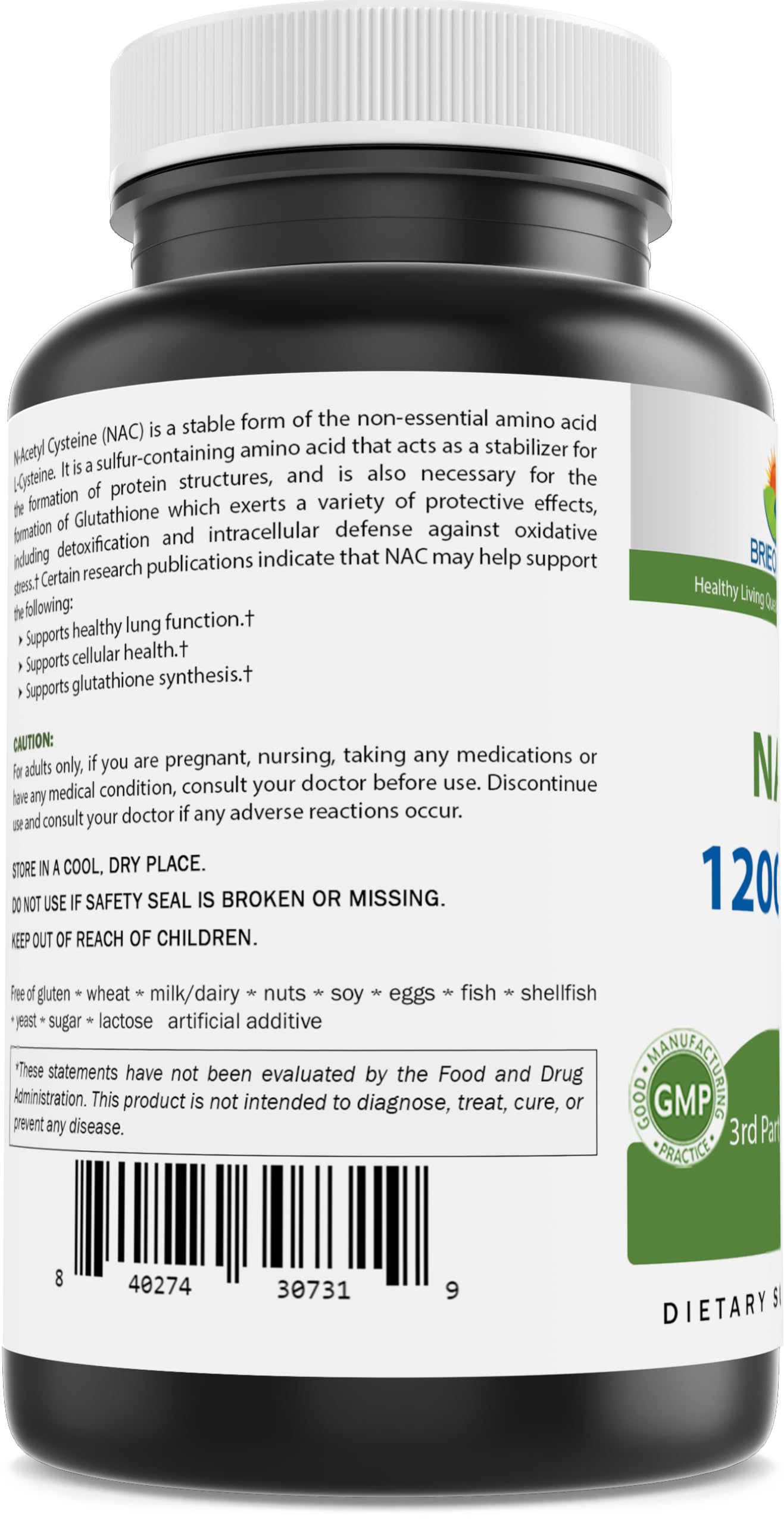 Brieofood NAC Supplement N-Acetyl Cysteine 1200 mg per Serving 250 Capsules - Immune Support Supplement