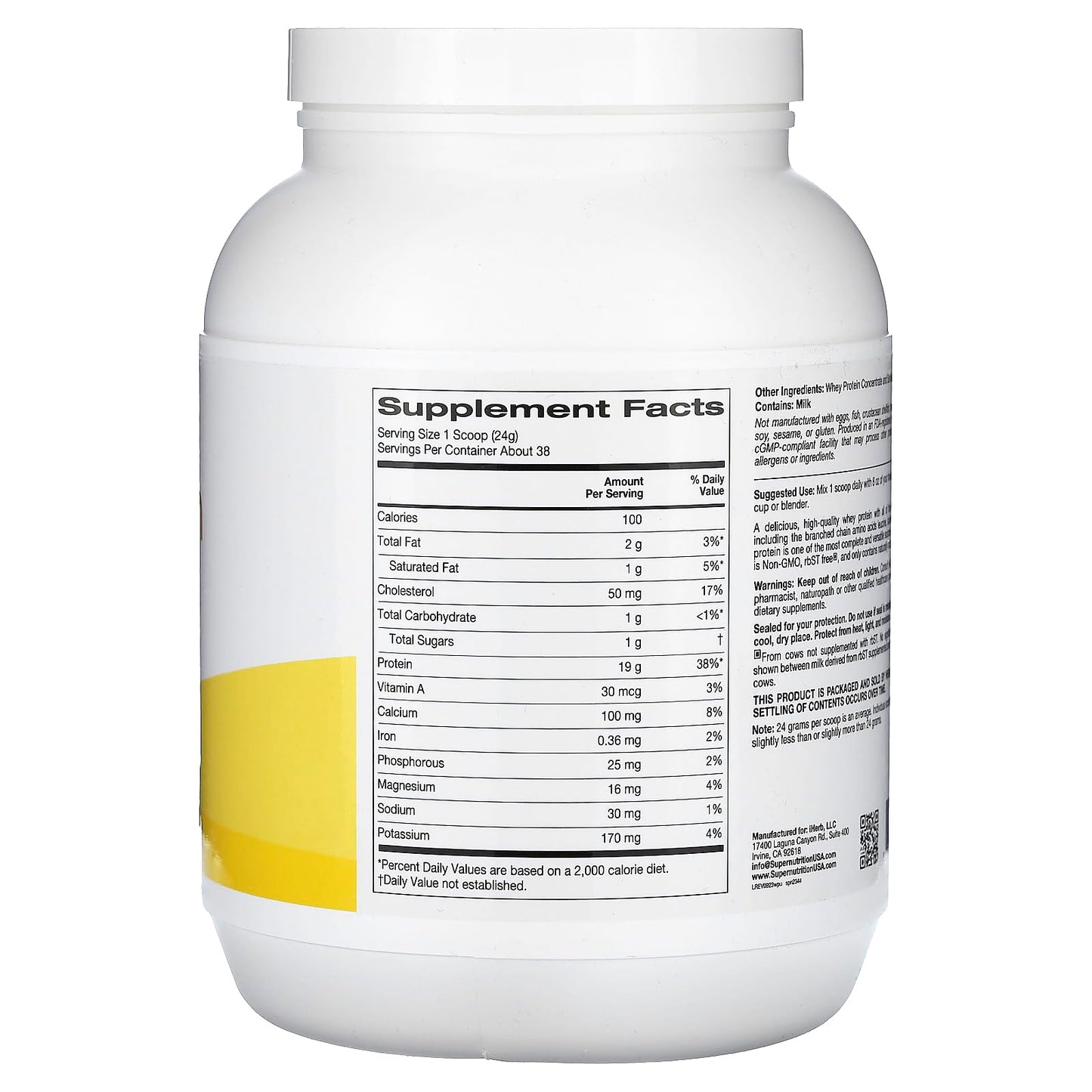 Super Nutrition Ultra Filtered Whey Protein Powder, Non-GMO, RBST Free, Unflavored, 2 lb (908 g)