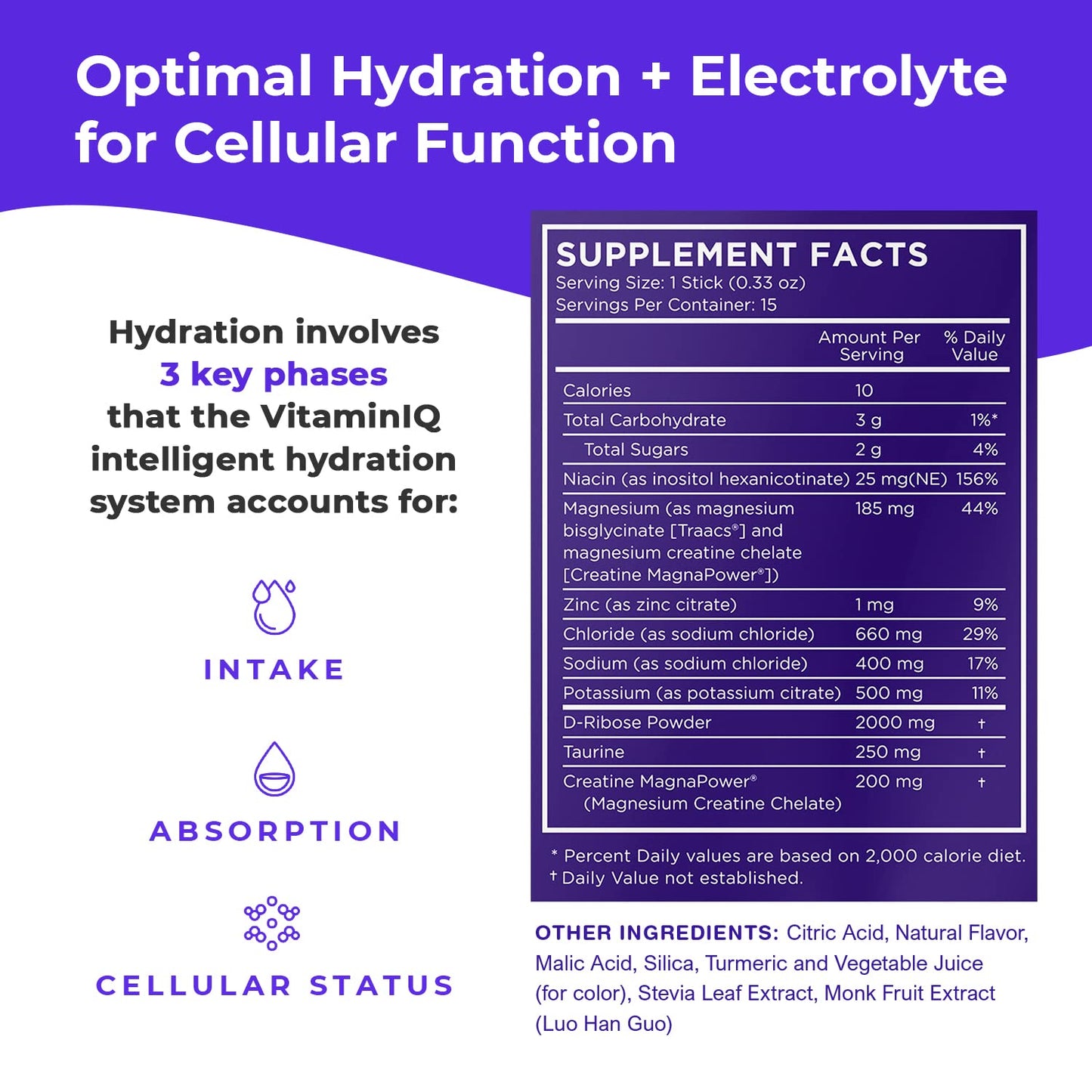VitaminIQ Electrolytes Powder - 15 Sticks Electrolyte Powder Packets for Energy & Endurance - IV Hydration Multiplier Electrolyte Mix for Mental Clarity & Fluid Balance - IV Hydration Packets, Orange
