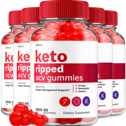 (5 Pack) Keto Ripped ACV Gummies - Advanced Weight Ripped Keto + ACV Weight Manegement Gummies Apple Cider Vinegar Ripped ACV Gummies Dietary Supplement Reviews Extra Strength (300 Gummies)