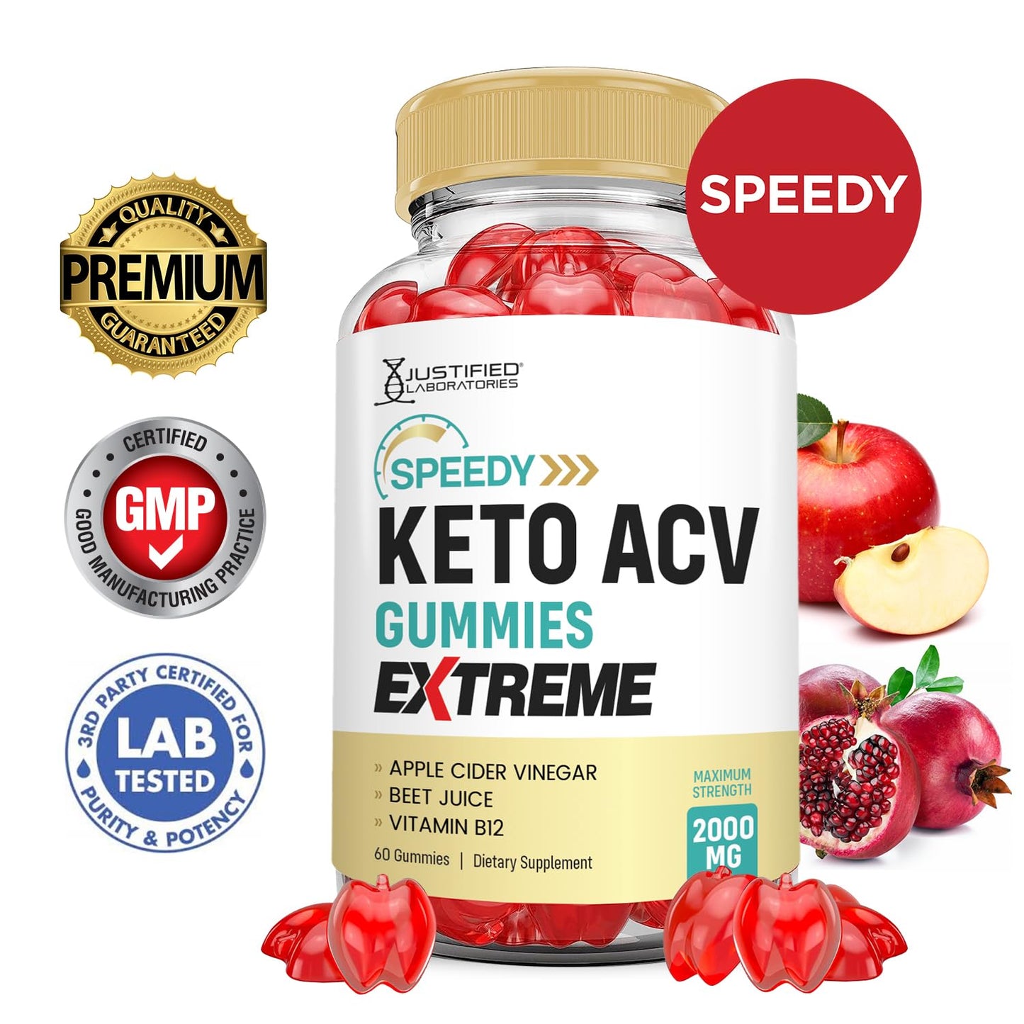 (2 Pack) Speedy Keto ACV Gummies Extreme 2000MG Speedy Keto Gummies Advanced Formula Apple Cider Vinegar with Pomegranate Beet Juice Powder B12 Vegan Non GMO 60 Gummys
