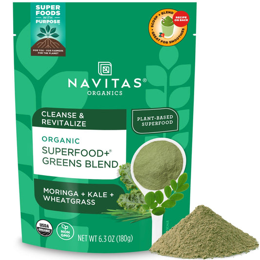 Navitas Organics Superfood+ Greens Blend for Detox Support (Moringa + Kale + Wheatgrass), 6.3oz Bag, 30 Servings - Organic, Non-GMO, Vegan, Gluten-Free, Keto & Paleo.…