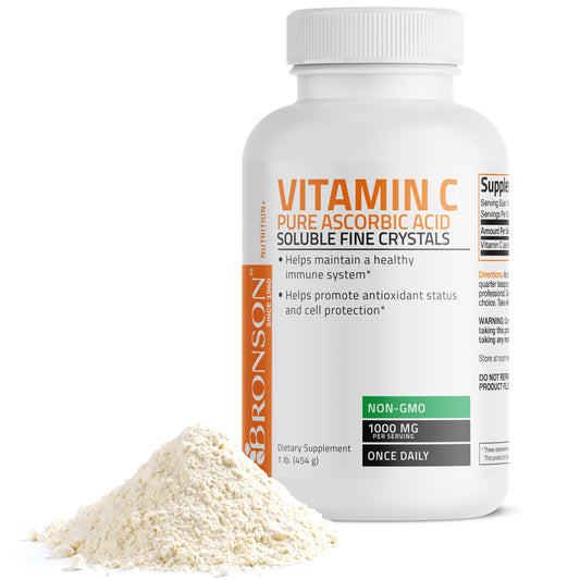 Vitamin C Powder Pure Ascorbic Acid Soluble Fine Non GMO Crystals - Promotes Healthy Immune System and Cell Protection - Powerful Antioxidant - 1 Pound (16 Ounces)
