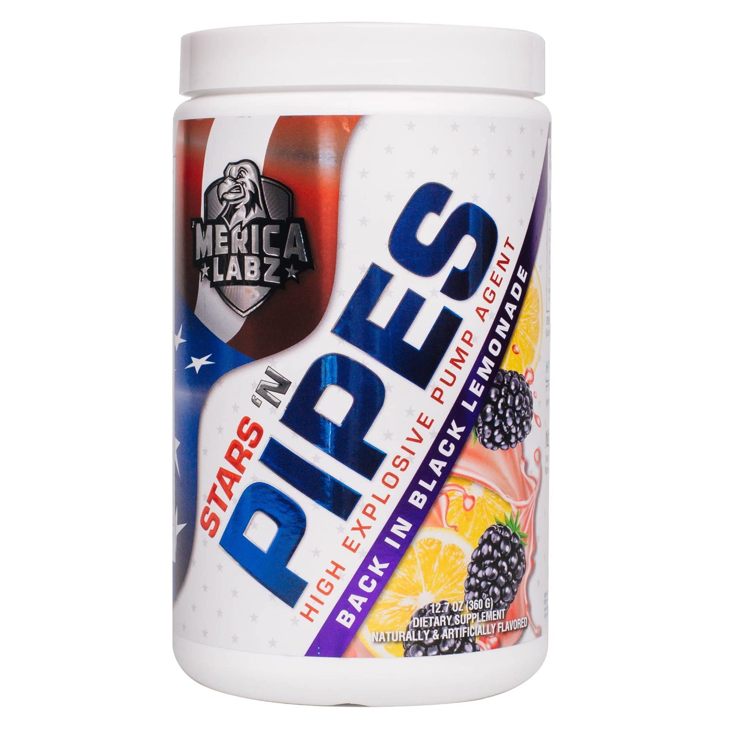 'Merica Labz Stars 'N Pipes High Explosive Pump Agent, Stimulant-Free, 6G of L-Citrulline, 20 Servings (Back in Black Lemonade)