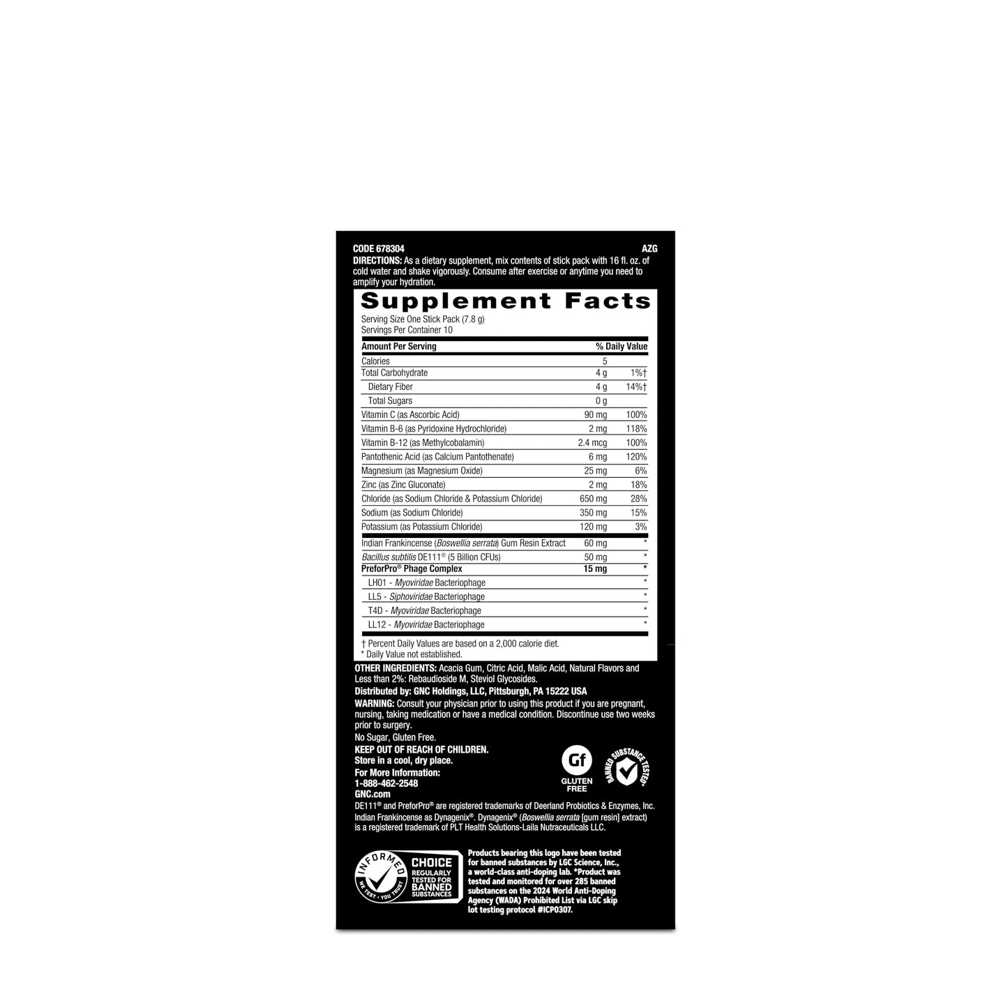 GNC AMP Amplified Hydration Electrolyte Powder Drink Mix | Enhanced Electrolyte & Healthy Digestion Complex | Tropical Punch | 10 Count