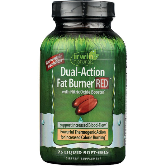 Irwin Naturals Dual-Action Fat Burner RED - 75 Liquid Soft-Gels - Powerful Thermogenic with Nitric Oxide Booster - 25 Total Servings