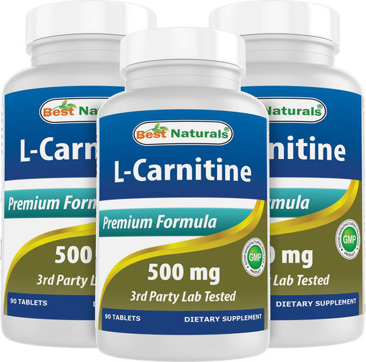 Best Naturals L-Carnitine Tartrate 500 mg 90 Tablets (90 Count (Pack of 3))