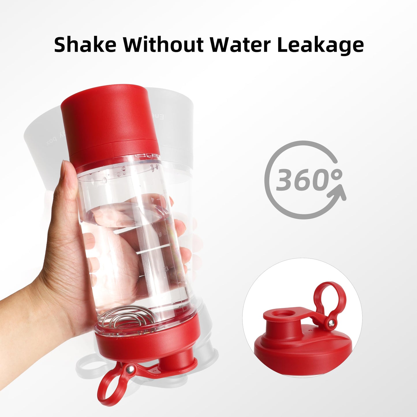 Yidata Shaker Bottle, 21 oz Portable Shaker Cup with Pill Organizer and Storage for Protein Powder Sports Water Bottle for Travel Workout Gym (Red)