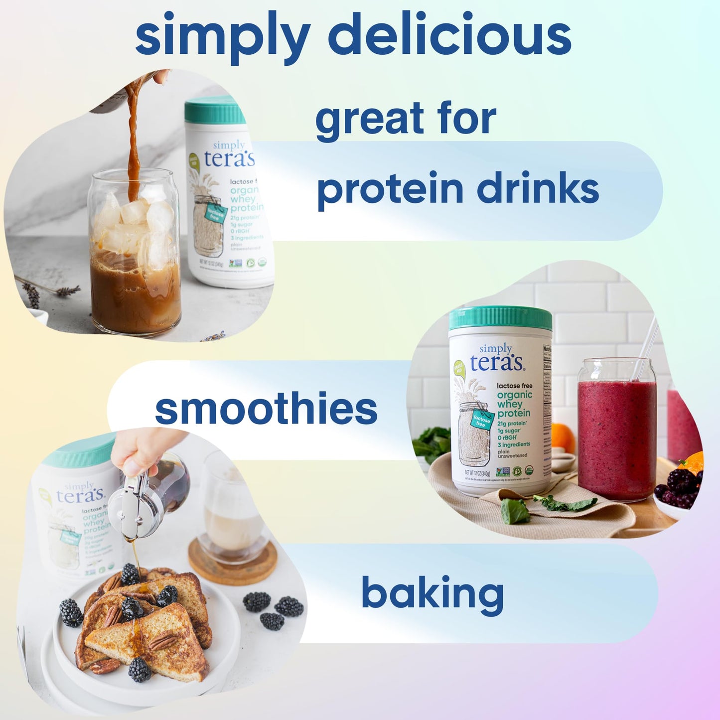 Simply tera's Lactose Free Organic Whey Protein - Unflavored Protein Powder, Plain Tasteless Protein Powder with 21g of Protein Per Serving, Non-GMO, Gluten-Free, rBGH-Free, Kosher, Organic - 12 Oz