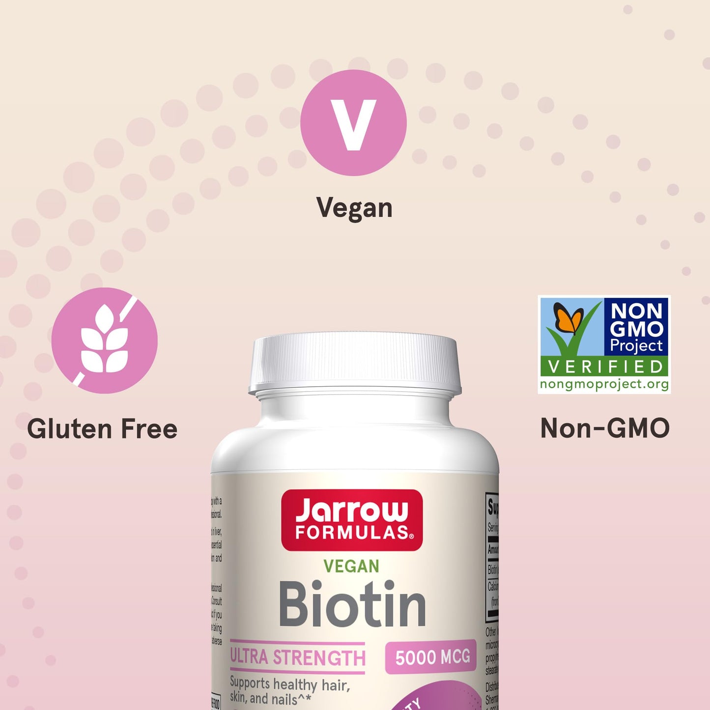 Jarrow Formulas Biotin Ultra Strength 5000 mcg, Dietary Supplement, Hair, Skin, and Nails Support, 100 Veggie Capsules, Up to 100 Day Supply