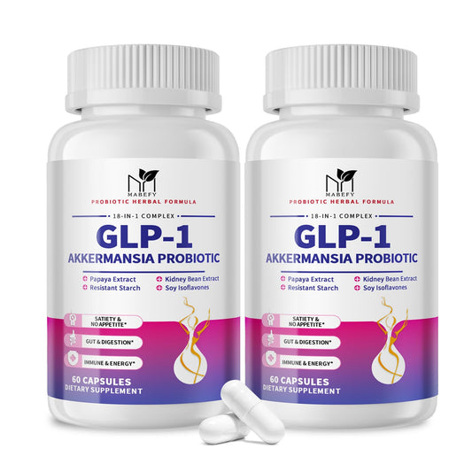 MABEFY 2 Pack Akkermansia Probiotic Supplement for Women & Men, Natural Prebiotics for Digestive, Gut Health, Energy, Overall Health, Digestive Supplement with Soy lsoflavones, Bromelain, 60 Capsules