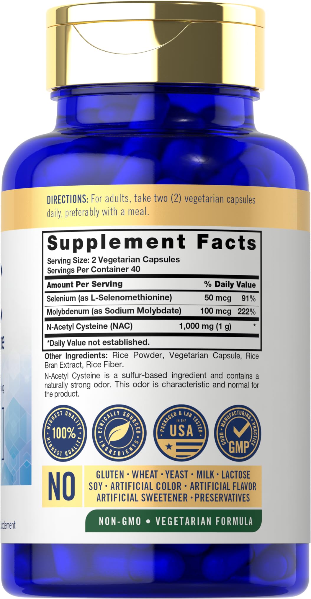 Carlyle NAC Supplement N-Acetyl Cysteine | 1000 mg | 80 Capsules | with Selenium & Molybdenum | Vegetarian, Non-GMO & Gluten Free