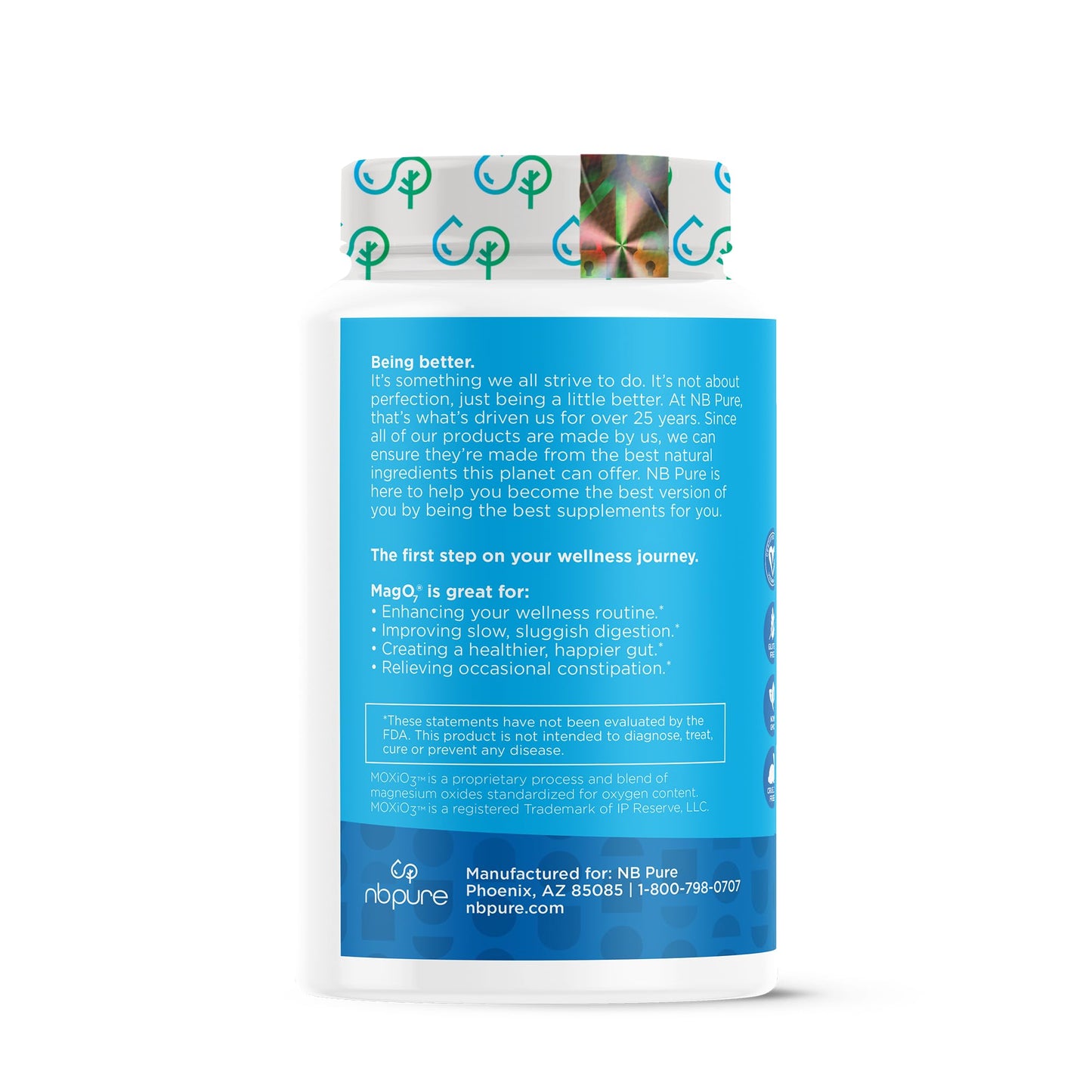 nbpure MagO7 - Natural Colon Cleanse & Detox - Occasional Constipation Relief, Stool Softening, & Bloating Support for Men & Women - Ozonated Magnesium Oxide, 180 Capsules