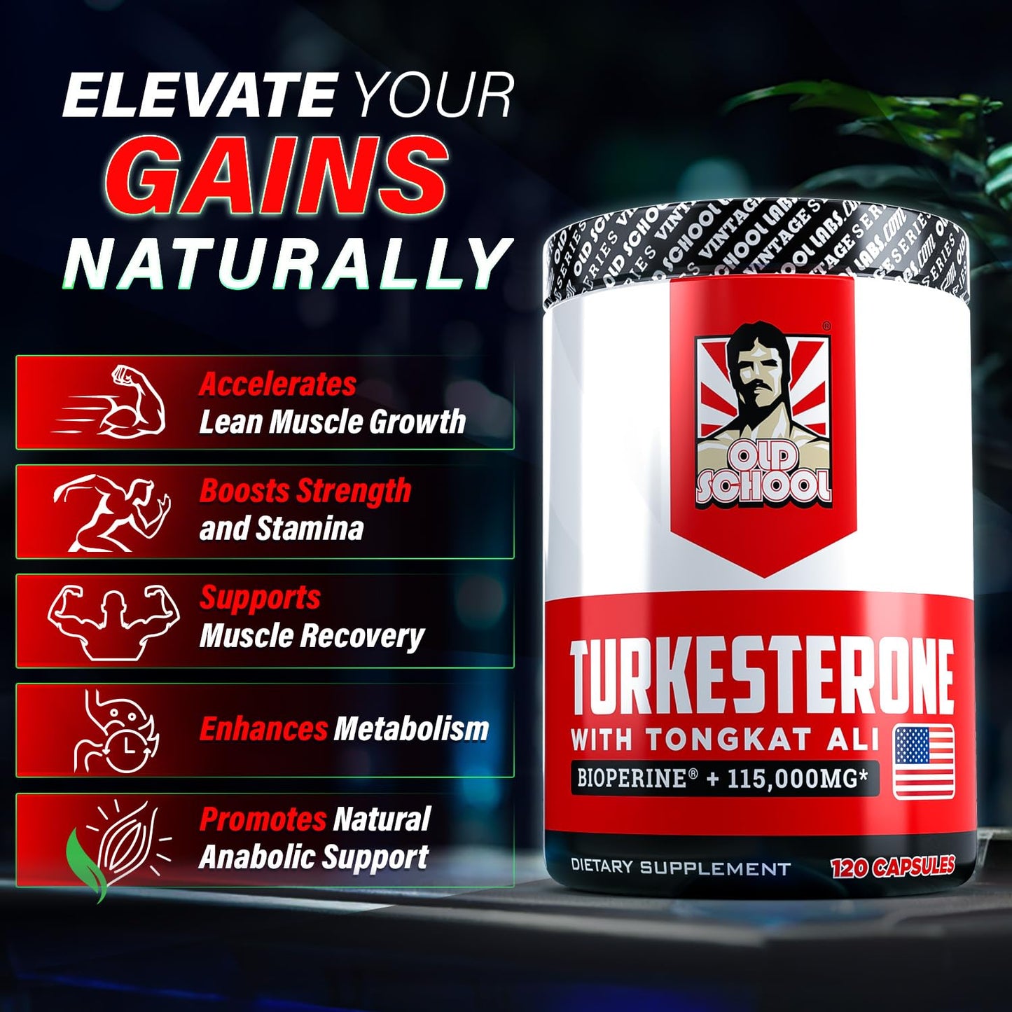 Turkesterone 15,000mg [Max Potency] + BioPerine® for High Absorption Supplement with Tongkat Ali - Increase Lean Muscle Growth & Recovery, Drive & Stamina - USA Made & Non GMO - 120 V Capsules