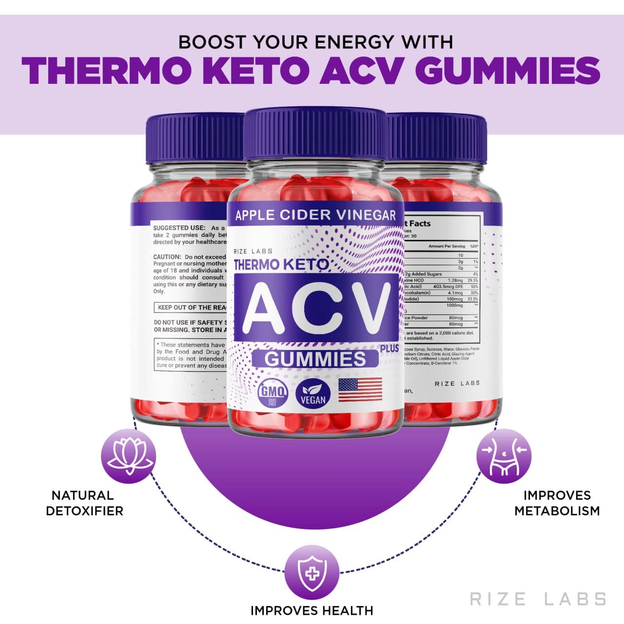 rize labs - Thermo Keto ACV Gummies for Advanced Weight Loss with Apple Cider Vinegar, Supplement Helps in Reducing Belly Fat, for Extra Strength (120 Gummies)