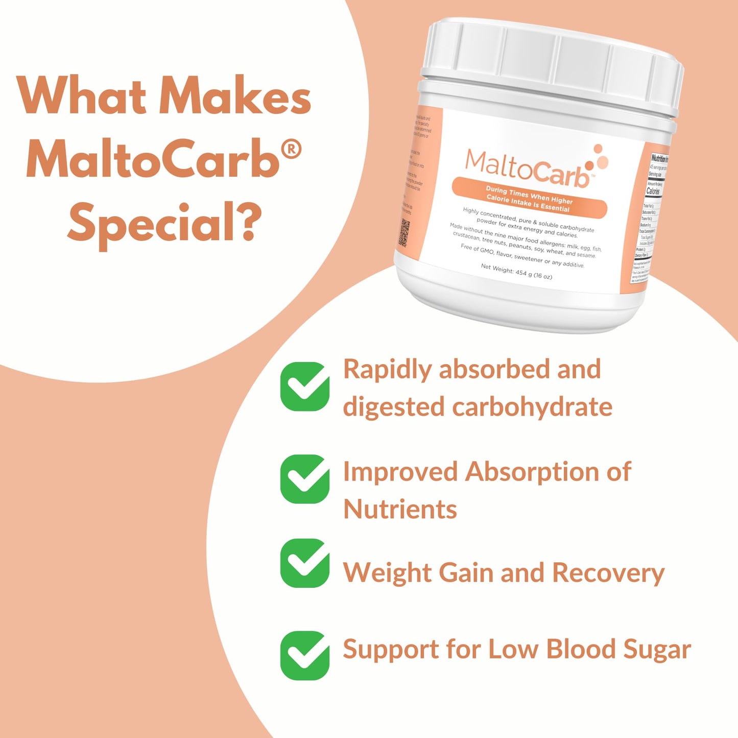MaltoCarb Maltodextrin Powder - Carbohydrate Powder for Sustained Energy, High-Calorie, Fast-Absorbing, Gluten-Free, Plant-Based, Ideal for Recovery, Weight Gain, Athletes & Dietary Support- 454g