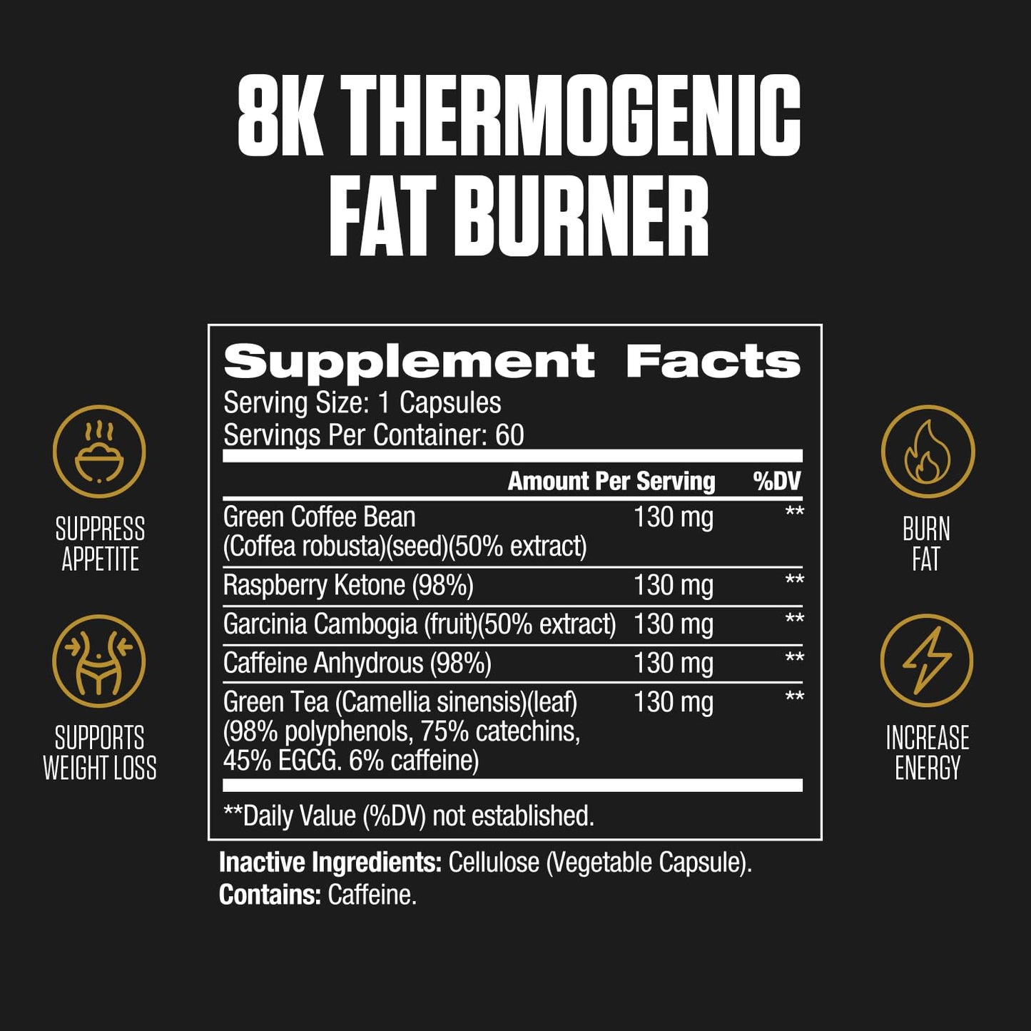8K Thermogenic Fat Burner 5X | #1 New Weight Loss Supplement to Reduce Fat, Suppress Appetite, Boost Metabolism, Increase Energy w/Raspberry Ketone, Garcinia Cambogia, Green Tea + More - 60 Pills