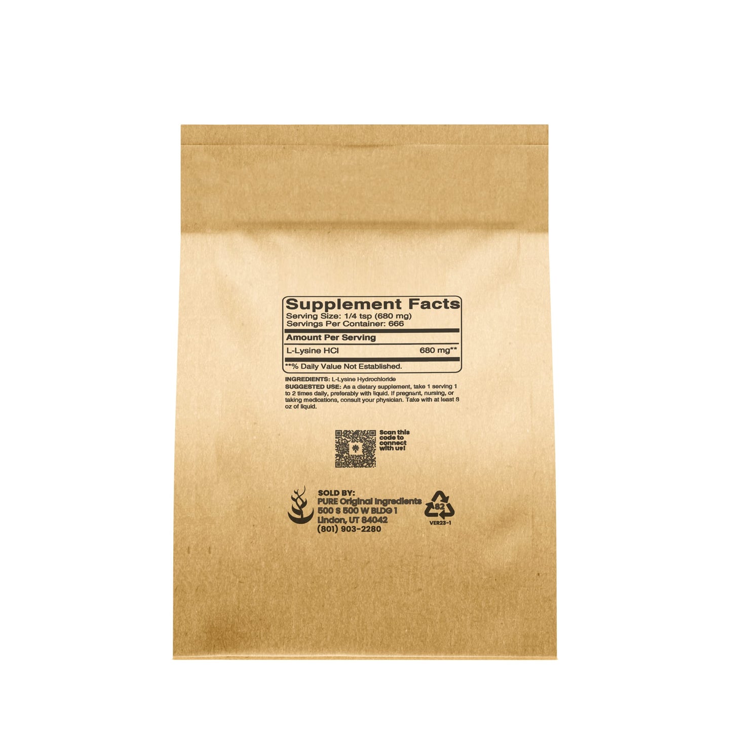 Pure Original Ingredients L-Lysine HCl (1lb) Alpha Amino Acid, Non-GMO, Gluten-Free