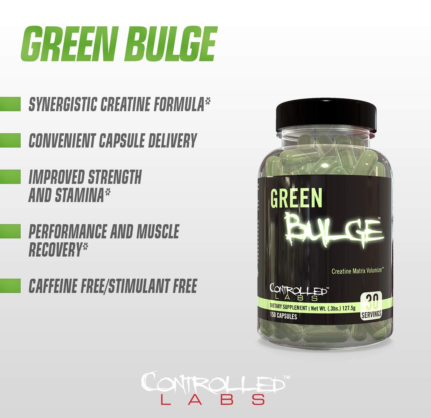 CONTROLLED LABS Green Bulge Supplement, 30 Serv Advanced Creatine Matrix Volumizer, Improve Strength, Stamina, Performance, & Muscle Recovery, Caffeine & Stimulant Free