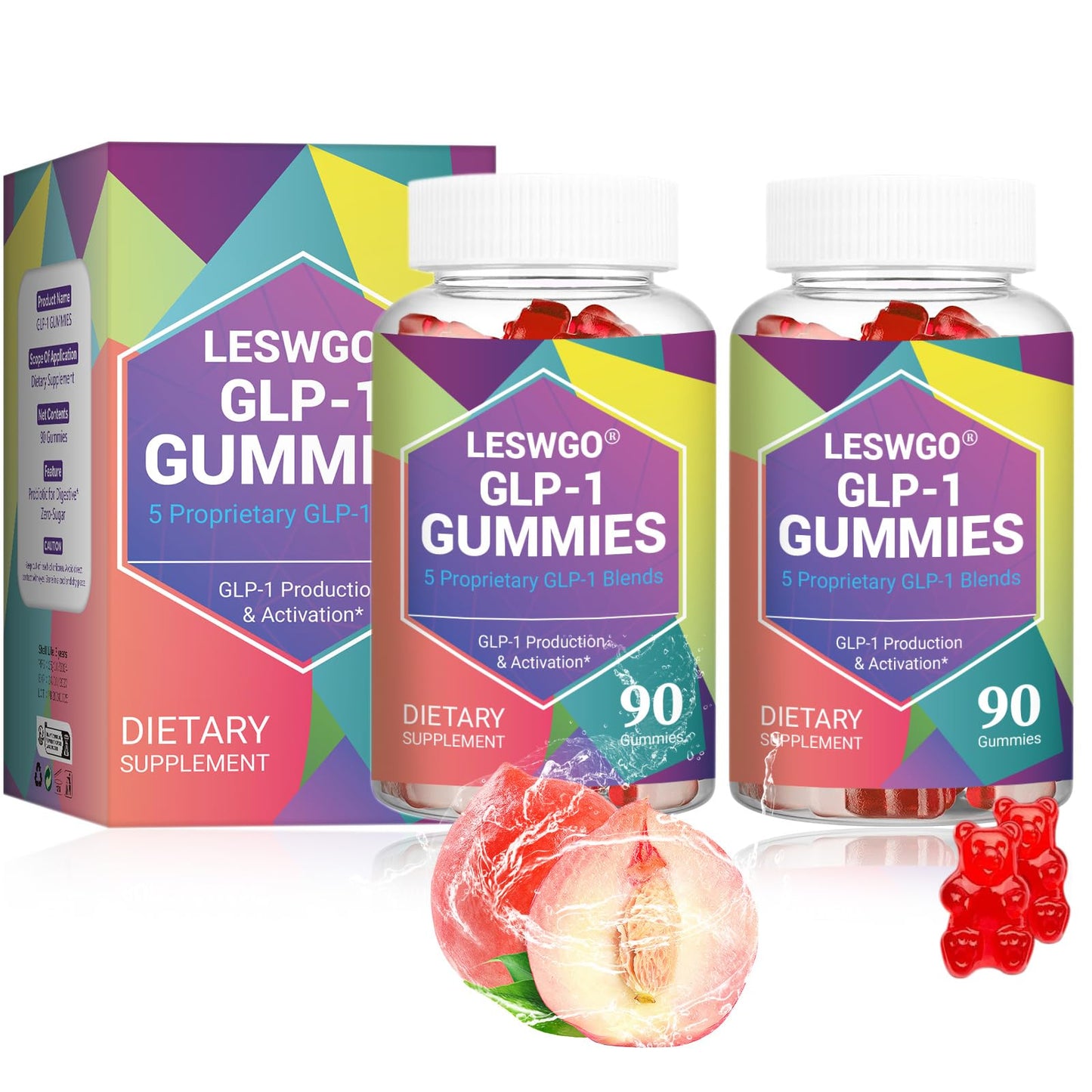 Vjningu GLP-1 Gummies | GLP-1 Supplement- 90 Gummies-Probiotic, Berberine, Fiber Support GLP-1 Naturally, GLP-1 Probiotic Gummies for Men*Women(Peach Flavor) (Pack of 2, Peach Flavor,90 Gummies)