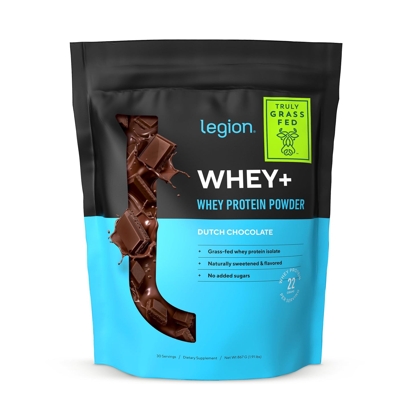 LEGION Whey+ Protein Whey Isolate from Grass Fed Cows - Whey Protein Isolate Powder Low Calorie, Non-GMO, Sugar Free, Lactose and Gluten Free, All Natural Protein Powder for Men & Women 30 Servings