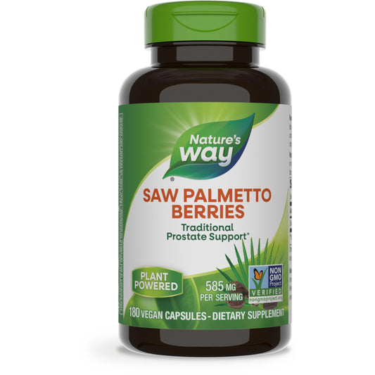 Nature's Way Saw Palmetto Berries, Traditional Prostate Support*, 585 mg per Serving, Non-GMO Project Verified, Vegan, 180 Capsules (Packaging May Vary)
