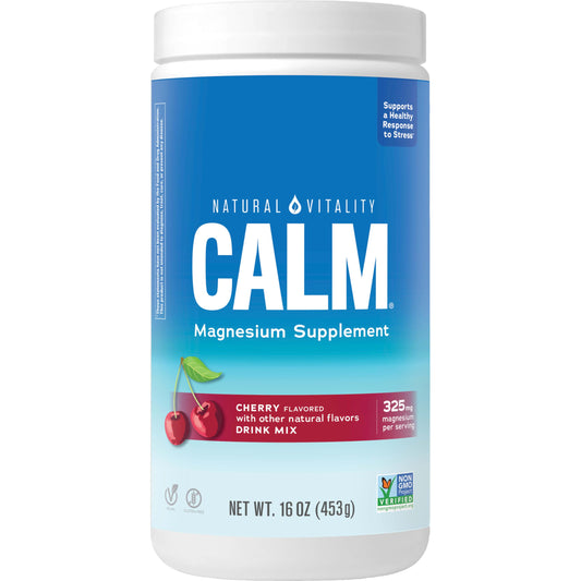 Natural Vitality Calm, Magnesium Supplement, Anti-Stress Drink Mix Powder, Gluten Free, Vegan, & Non-GMO, Cherry, 16 oz