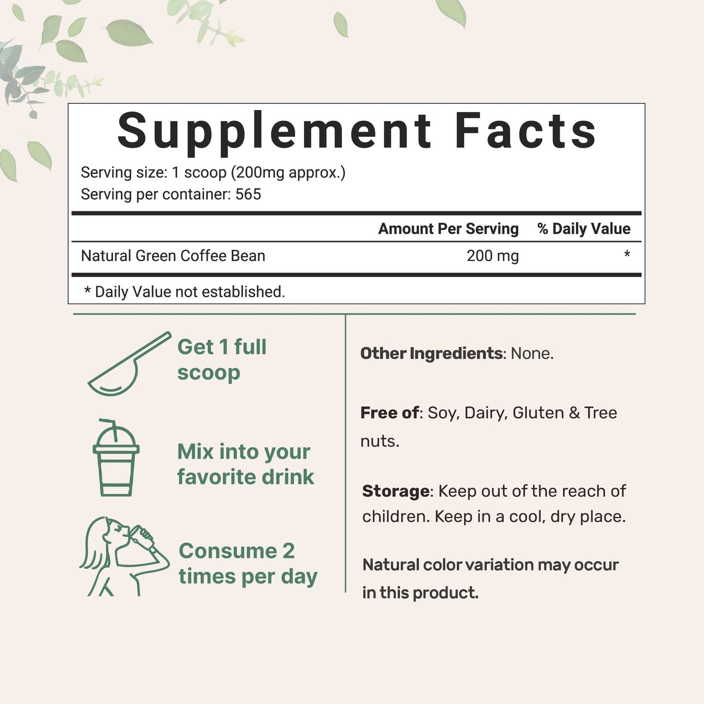 Pure Green Coffee Bean Extract, 4 Ounce, Filler Free with Natural Caffeine, Green Coffee Bean Fat Burn Supplement with 50% Chlorogenic Acid, Supports Metabolism and Weight Management, Vegan Friendly